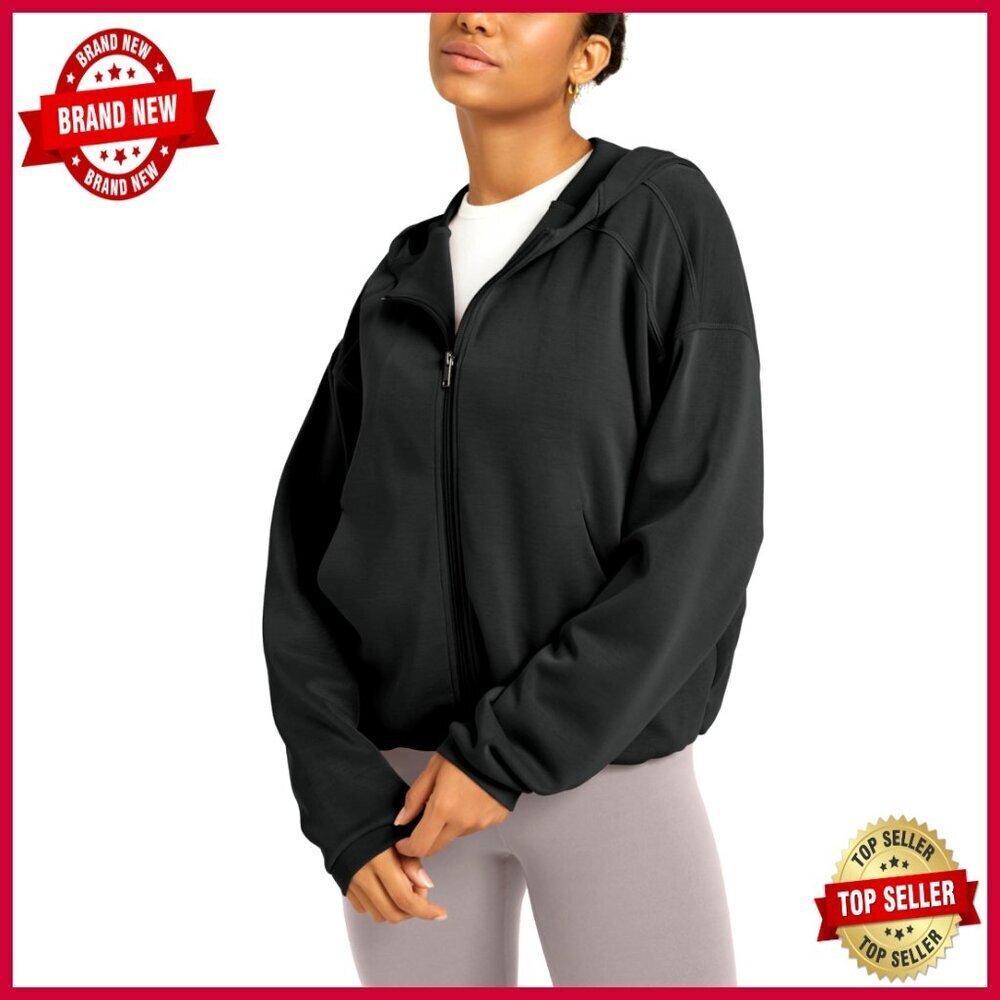 Modal Full Zip Hoodie Relaxed Fit Gathered Hem Side Pockets Casual